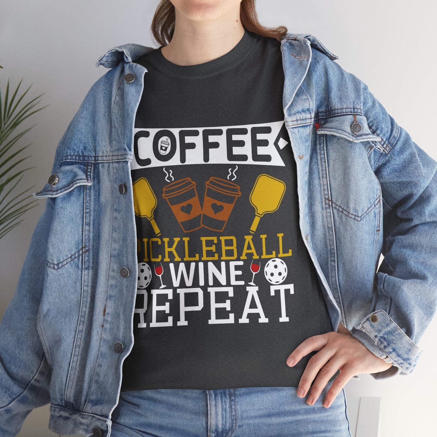 "Coffee Pickleball Wine Repeat" Pickleball T-Shirt For Men and Women