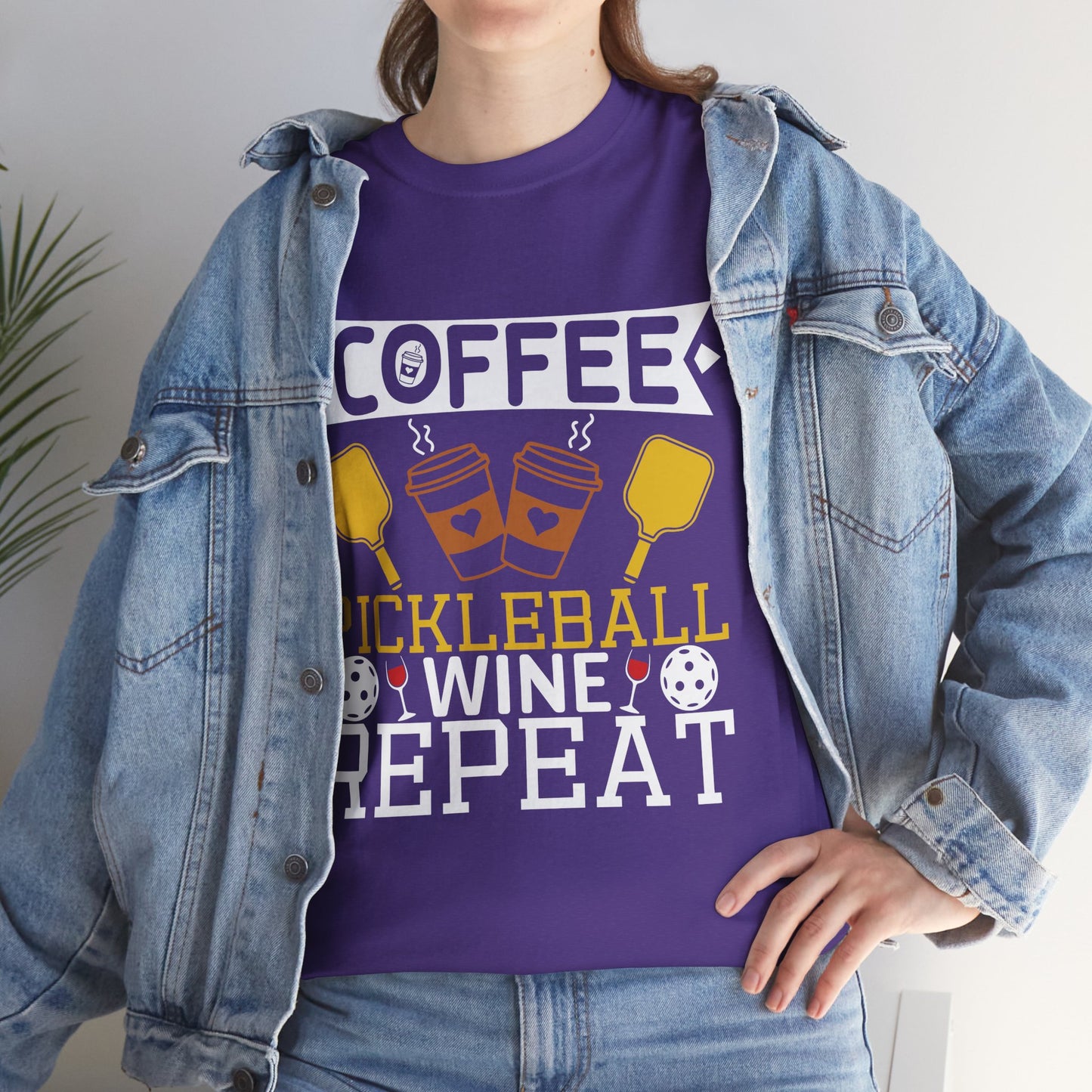 "Coffee Pickleball Wine Repeat" Pickleball T-Shirt For Men and Women