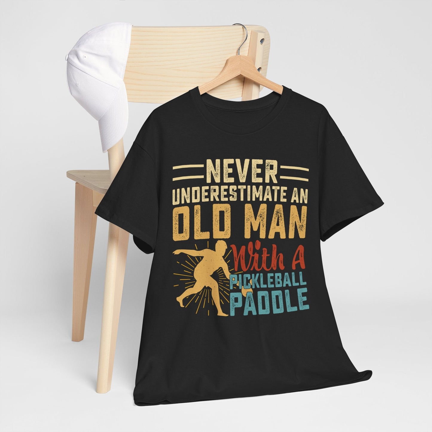 "Never Underestimate an Old Man With a Pickleball Paddle" Funny Men's Pickleball T-Shirt