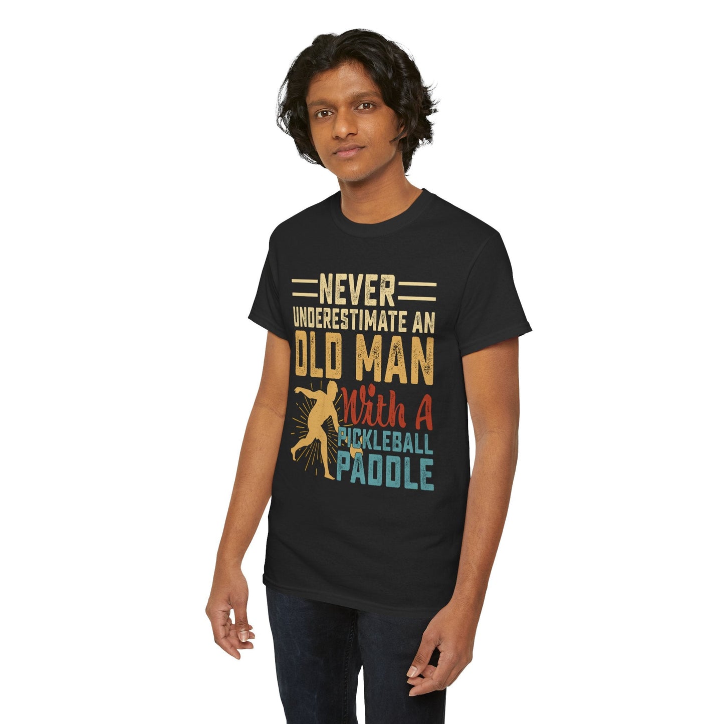 "Never Underestimate an Old Man With a Pickleball Paddle" Funny Men's Pickleball T-Shirt